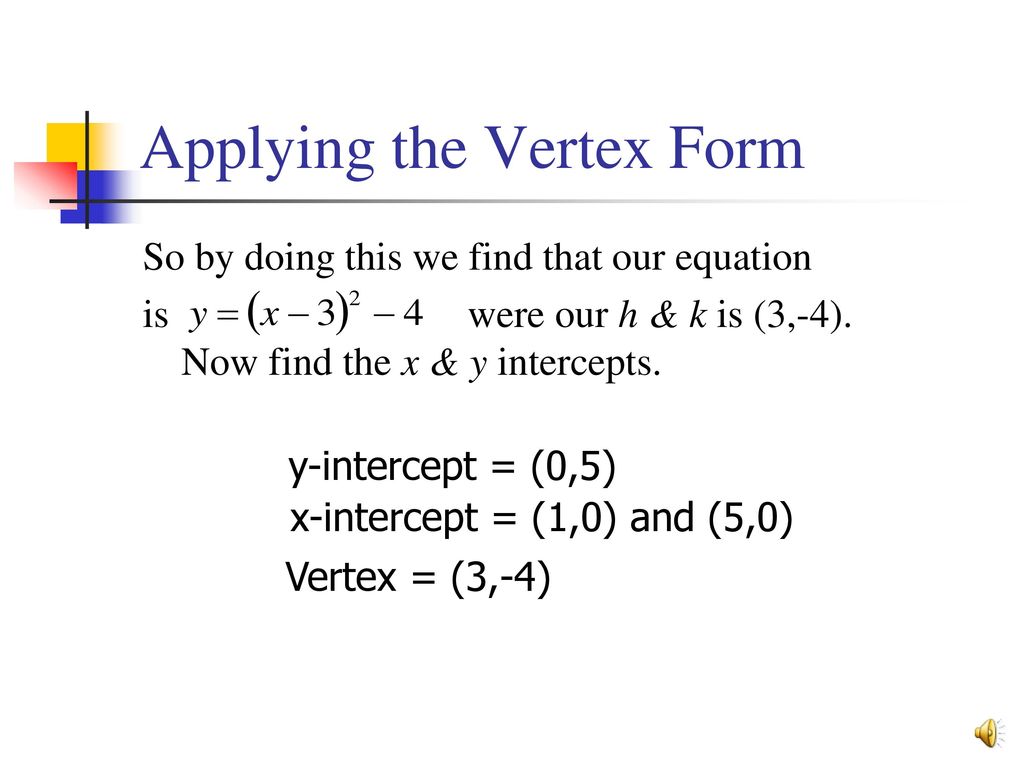 Vertex form 2024 x intercept